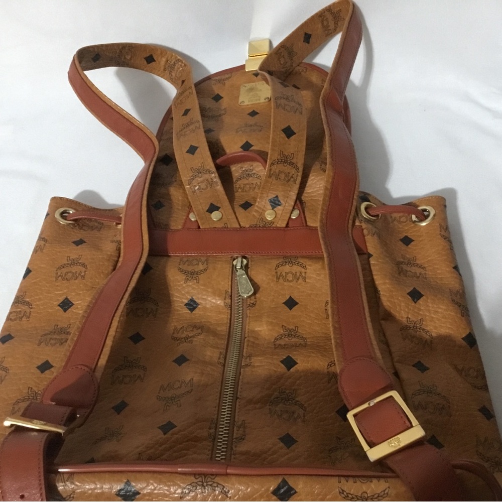 Authentic MCM Cognac Backpack Drawstring with Logo Print - Picture 14 of 16